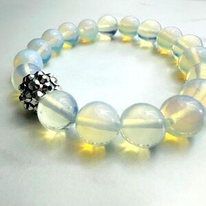 Elegant Opalite Beaded Bracelet with Silver-Tone Accent Bead